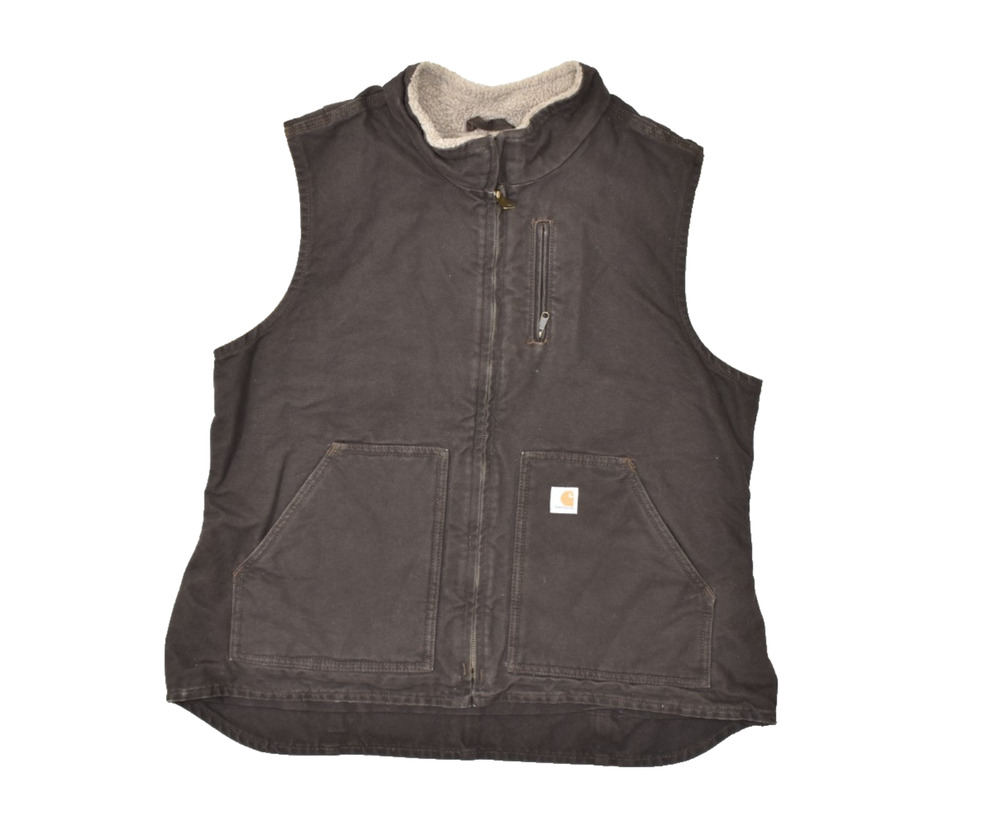 Carhartt Sandstone Sherpa Lined Mock Neck Vest Dark Brown Women XL 16/18